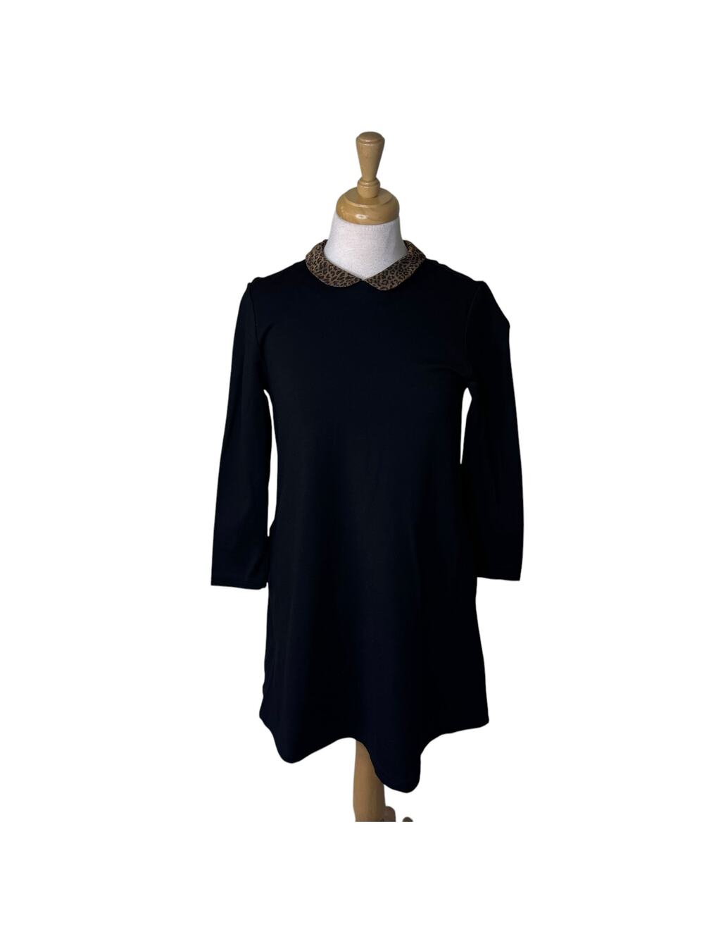 J.McLauglin Leopard Print Peter Pan Collar Mini Dress Black Size Small